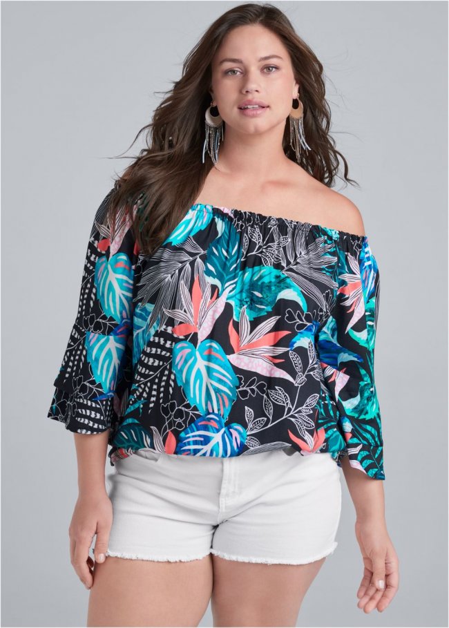 Venus Plus Size Off-Shoulder Printed Top