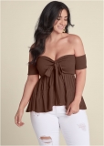 Venus Plus Size Tie Front Smocked Top Venus Plus Size Tie Front Smocked Top