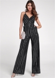 Venus Plus Size Sequin Pinstripe Jumpsuit in Black Venus Plus Size Sequin Pinstripe Jumpsuit in Black