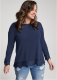 Venus Plus Size Lace Trim Cozy Knit Top Venus Plus Size Lace Trim Cozy Knit Top