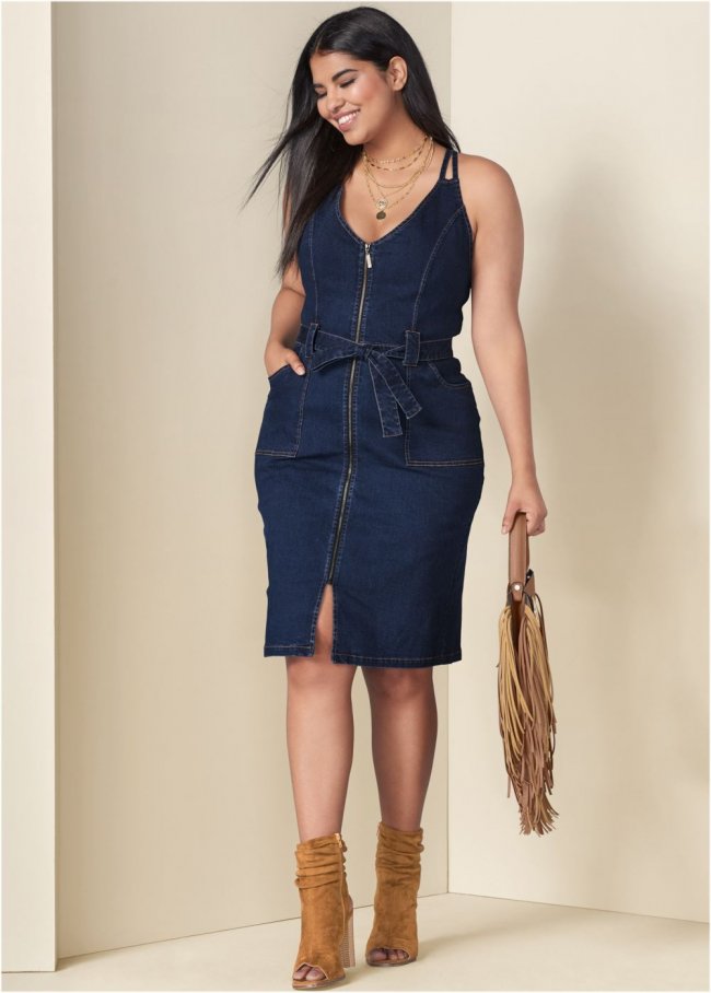 Venus Plus Size Denim Dress With Zipper Venus Plus Size Denim Dress With Zipper