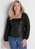 Venus Plus Size Faux-Leather Mesh Top Venus Plus Size Faux-Leather Mesh Top