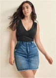 Venus Plus Size Denim Mini Skirt - Medium Wash Venus Plus Size Denim Mini Skirt - Medium Wash