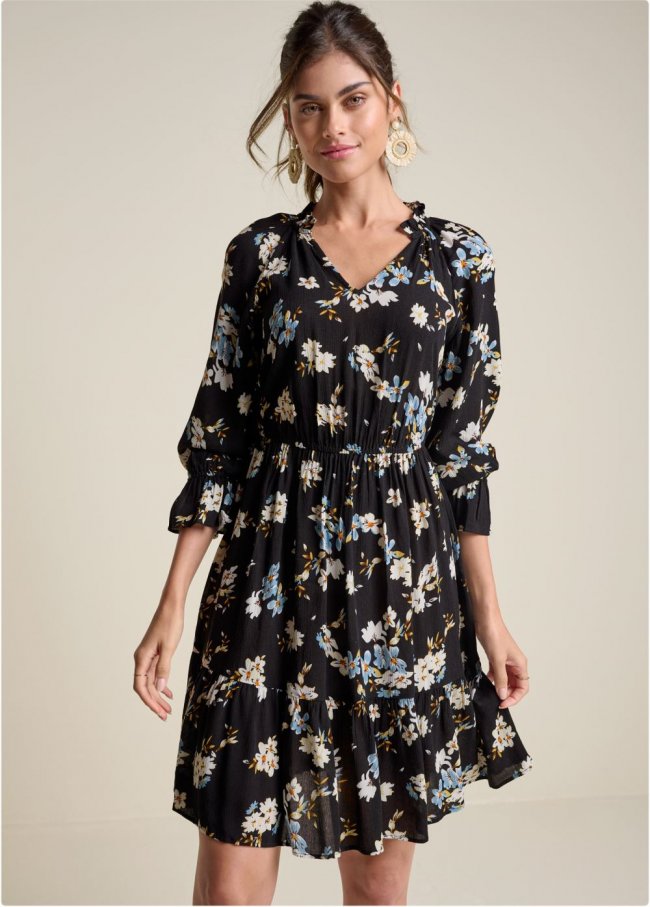 Venus Plus Size Dark Floral Dress Venus Plus Size Dark Floral Dress