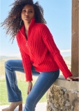 Venus Plus Size Quarter Zip Sweater in Red Venus Plus Size Quarter Zip Sweater in Red