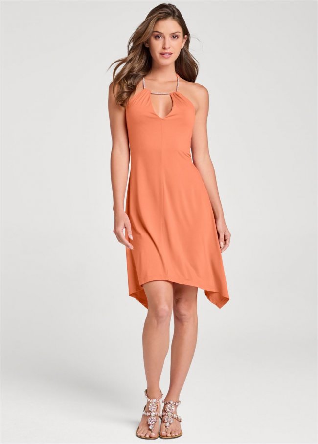 Venus Orange KEYHOLE DETAIL A-LINE DRESS Venus Orange KEYHOLE DETAIL A-LINE DRESS
