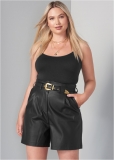 Venus Plus Size Belted Faux-Leather Shorts - Black Venus Plus Size Belted Faux-Leather Shorts - Black