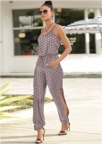 Venus Plus Size Polka Dot Jumpsuit in Taupe Venus Plus Size Polka Dot Jumpsuit in Taupe