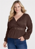 Venus Plus Size V-Neck Belted Top Venus Plus Size V-Neck Belted Top