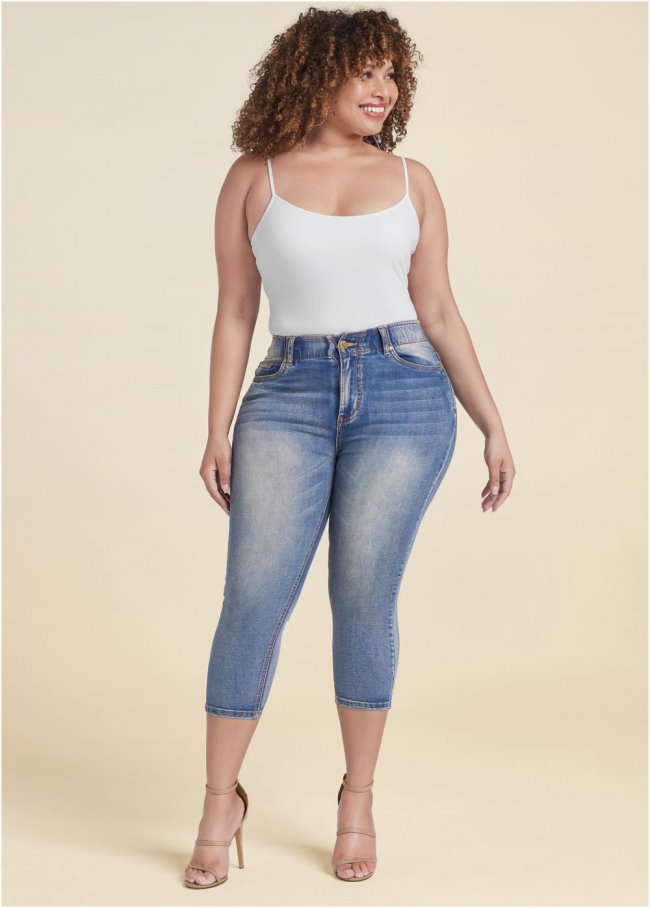 Venus Medium Wash ELASTIC WAISTBAND JEAN CAPRIS Venus Medium Wash ELASTIC WAISTBAND JEAN CAPRIS
