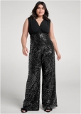 Venus Plus Size Sequin Surplice Jumpsuit in Black Venus Plus Size Sequin Surplice Jumpsuit in Black
