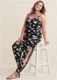 Venus Plus Size Slit Detail Jumpsuit in Black & Blue Venus Plus Size Slit Detail Jumpsuit in Black & Blue