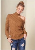Venus Plus Size One-Shoulder Turtleneck Sweater in Black Venus Plus Size One-Shoulder Turtleneck Sweater in Black