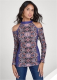 Venus Plus Size Paisley Cold-Shoulder Top Venus Plus Size Paisley Cold-Shoulder Top