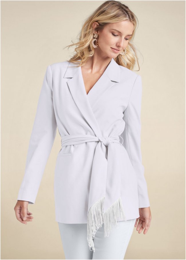 Venus Oversized Belted Blazer in White Venus Oversized Belted Blazer in White