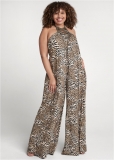 Venus Plus Size Abstract Animal Print Jumpsuit in Brown Multi Venus Plus Size Abstract Animal Print Jumpsuit in Brown Multi
