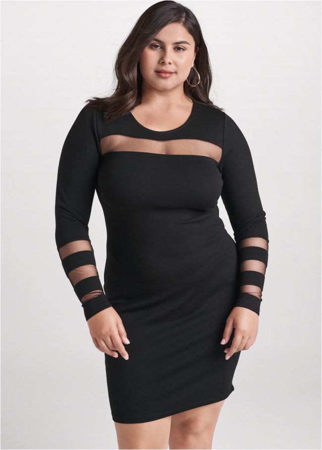 Venus Black MESH DETAIL BODYCON DRESS Venus Black MESH DETAIL BODYCON DRESS