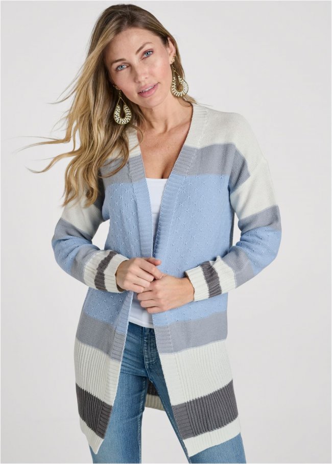 Venus Blue Multi COLOR BLOCK STRIPE CARDIGAN Venus Blue Multi COLOR BLOCK STRIPE CARDIGAN