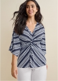 Venus Plus Size Striped Knotted Top Venus Plus Size Striped Knotted Top