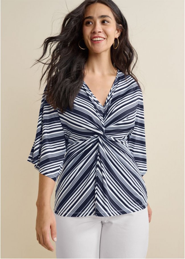 Venus Plus Size Striped Knotted Top Venus Plus Size Striped Knotted Top