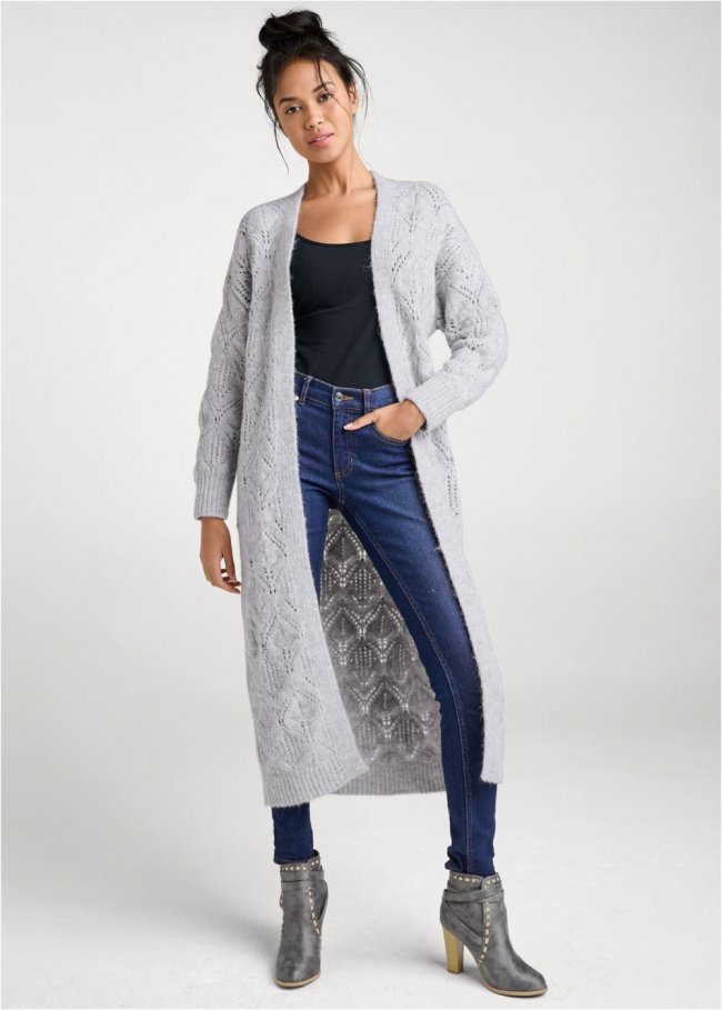 Venus Heather Grey COZY OPEN KNIT DUSTER Venus Heather Grey COZY OPEN KNIT DUSTER