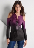 Venus Plus Size Ombre Embellished Top Venus Plus Size Ombre Embellished Top