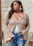 Venus Plus Size Tie-Front Cropped Cardigan in Taupe Venus Plus Size Tie-Front Cropped Cardigan in Taupe