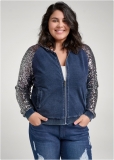 Venus Plus Size Washed Sequin Lounge Jacket in Blue & Silver Venus Plus Size Washed Sequin Lounge Jacket in Blue & Silver