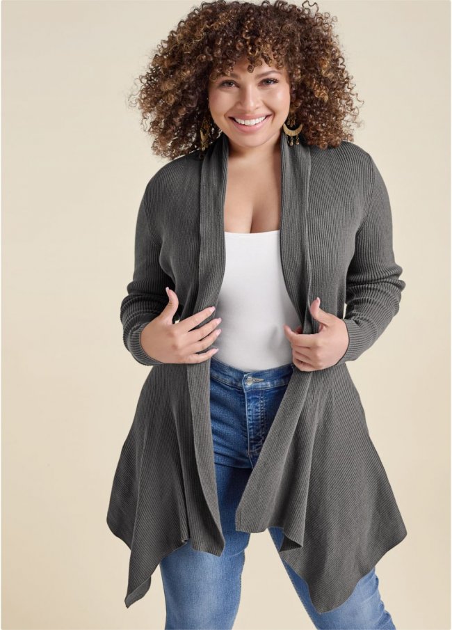 Venus Plus Size Waterfall Cardigan in Dark Grey Venus Plus Size Waterfall Cardigan in Dark Grey