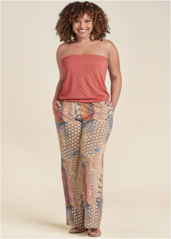 Venus Plus Size Abstract Mirage Jumpsuit in Orange Multi
