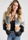 Venus Striped Faux Fur Coat in White Multi Venus Striped Faux Fur Coat in White Multi