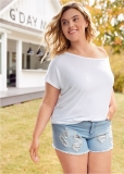 Venus Plus Size Sequin Patch Jean Shorts - Light Wash Venus Plus Size Sequin Patch Jean Shorts - Light Wash