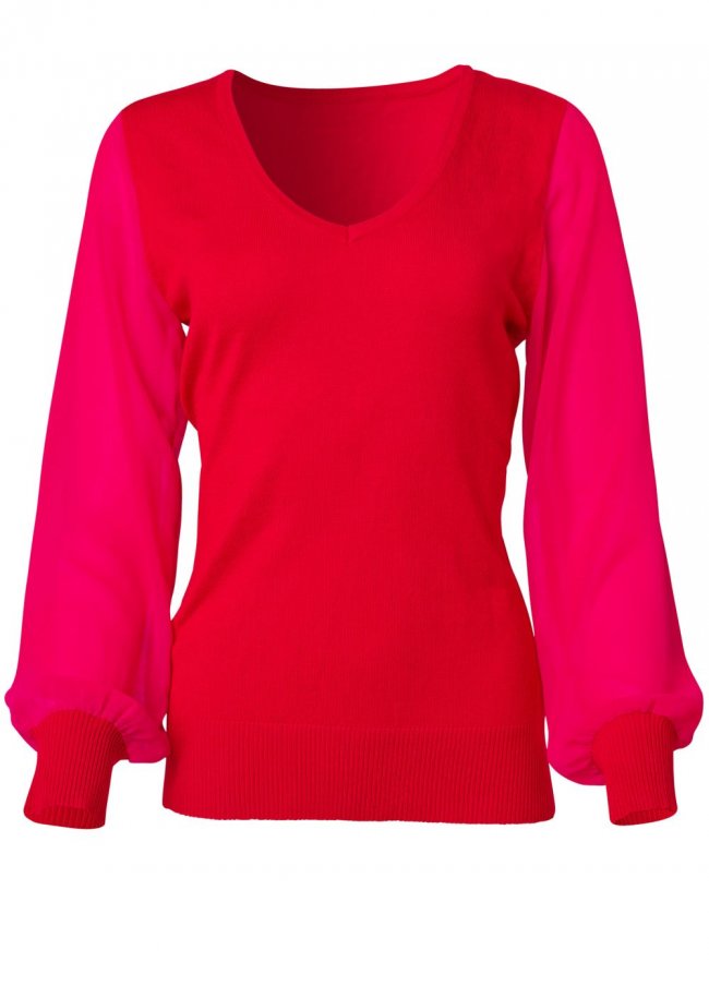 Venus Plus Size Chiffon Sleeve Sweater in Red Venus Plus Size Chiffon Sleeve Sweater in Red