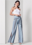 Venus Plus Size Tie-Front Linen Pants in Blue Multi Venus Plus Size Tie-Front Linen Pants in Blue Multi
