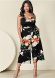 Venus Plus Size Strapless Culotte Jumpsuit in Black Multi Venus Plus Size Strapless Culotte Jumpsuit in Black Multi