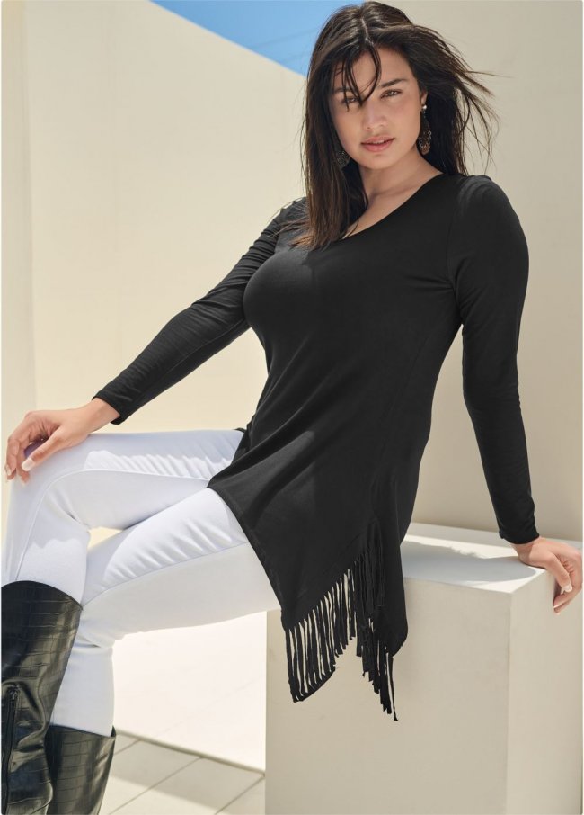 Venus Plus Size Fringe Detail Tunic Top Venus Plus Size Fringe Detail Tunic Top