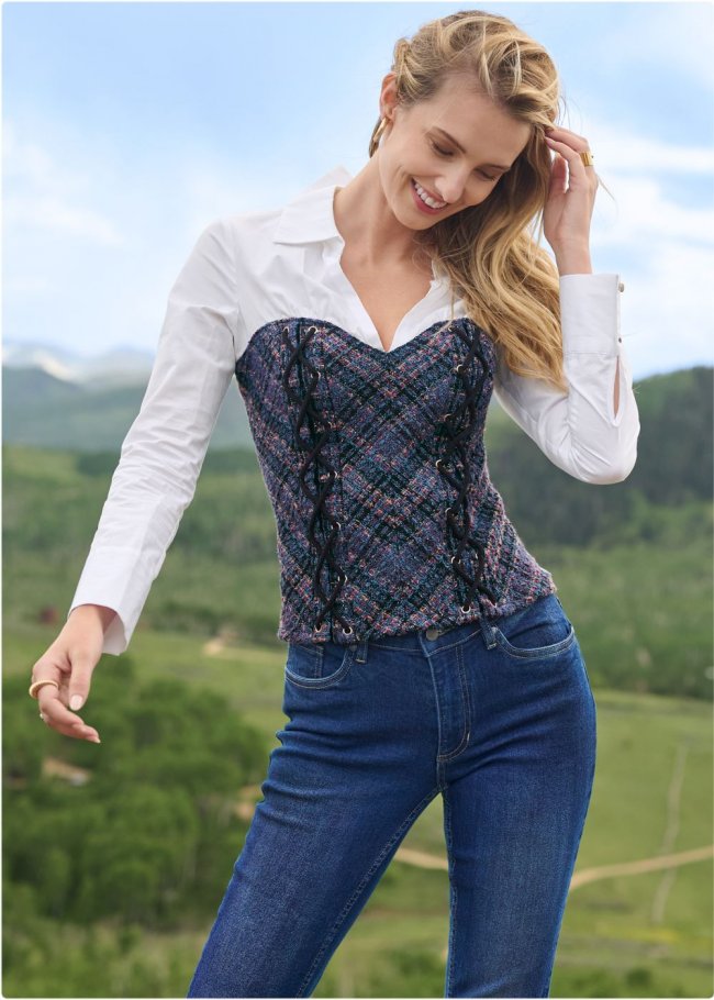 Venus Navy Multi LAYERED TWEED BUSTIER TOP Venus Navy Multi LAYERED TWEED BUSTIER TOP