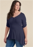 Venus Plus Size Henley High-Low Top Venus Plus Size Henley High-Low Top