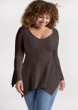 Venus Plus Size Casual Waffle Knit Handkerchief Top Venus Plus Size Casual Waffle Knit Handkerchief Top