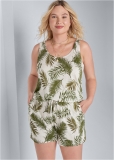Venus Plus Size Palm Printed Romper in White Multi Venus Plus Size Palm Printed Romper in White Multi