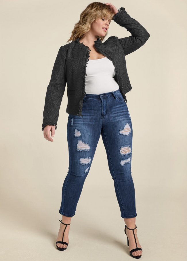 Venus Plus Size Ripped Skinny Jeans in Dark Wash Venus Plus Size Ripped Skinny Jeans in Dark Wash
