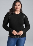 Venus Plus Size Stud Trim Sweater in Black Venus Plus Size Stud Trim Sweater in Black