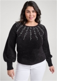 Venus Plus Size Jeweled Feather-Soft Sweater in Black Multi Venus Plus Size Jeweled Feather-Soft Sweater in Black Multi