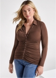 Venus Plus Size Snap Front Collared Top Venus Plus Size Snap Front Collared Top