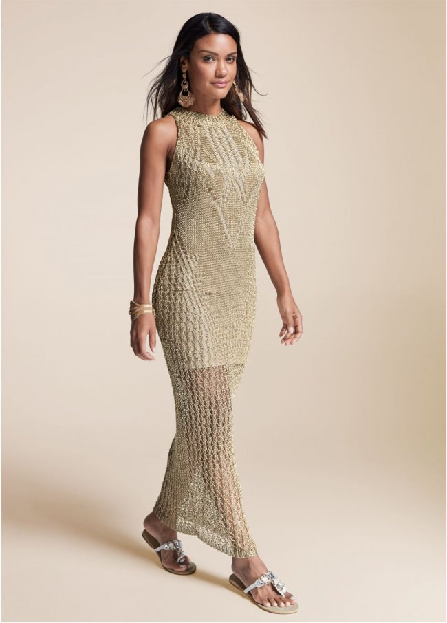 Venus Plus Size Metallic Crochet Dress Venus Plus Size Metallic Crochet Dress