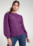 Venus Plus Size Cable Knit Sweater in Purple Venus Plus Size Cable Knit Sweater in Purple