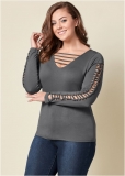 Venus Dark Grey Cut out sleeve detail top Venus Dark Grey Cut out sleeve detail top