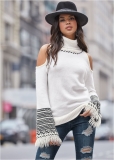 Venus Plus Size Cold-Shoulder Turtleneck Sweater in White & Black Venus Plus Size Cold-Shoulder Turtleneck Sweater in White & Black