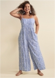 Venus Plus Size Square Neck Printed Jumpsuit in Blue & White Venus Plus Size Square Neck Printed Jumpsuit in Blue & White