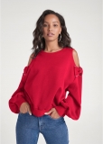 Venus Plus Size Bow Tie Sleeve Sweatshirt in Red Venus Plus Size Bow Tie Sleeve Sweatshirt in Red